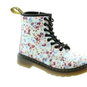 Dr Martens Kids Brooklee Lace Ankle Combat in White Floral Feminine Boot 8